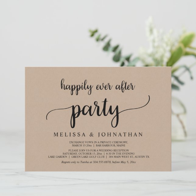Invitation Heureux Pour Toujours, Fête de Mariage Rustique et (Debout devant)