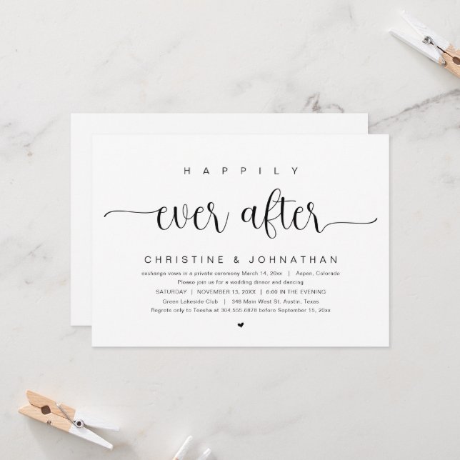 Invitation Heureux pour toujours, Mariage Elopement Party (Devant/Arrière en situation)
