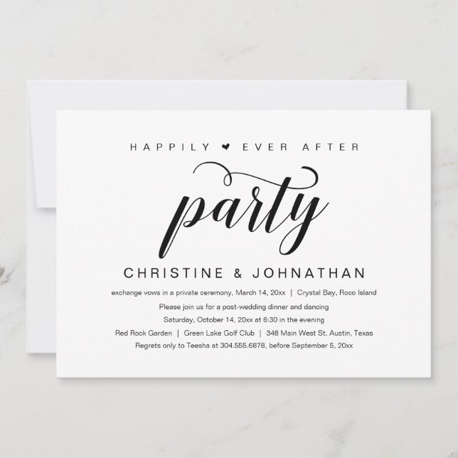 Invitation Heureux pour toujours, mariage intime et fête d'él (Devant)