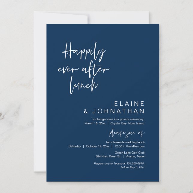 Invitation Heureux toujours après Brunch, Mariage, bleu marin (Devant)