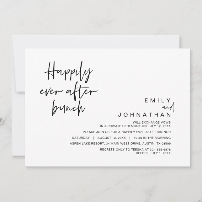 Invitation Heureux toujours après Brunch Mariage, noir et bla (Devant)