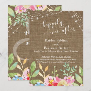 Invitation Heureux toujours après, Burlap, Fleurs et Lumières