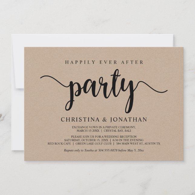 Invitation Heureux toujours après la fête, kraft rustique, El (Devant)