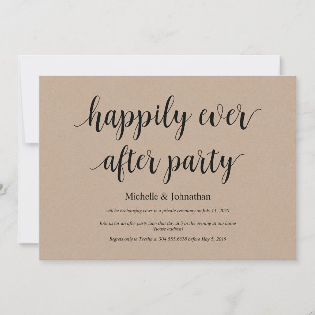Invitation Heureux toujours après, Mariage Elopement Invitati (Devant)