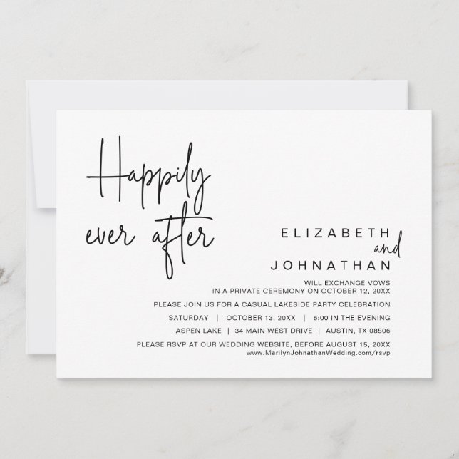 Invitation Heureux toujours après, parti Elopement Mariage (Devant)