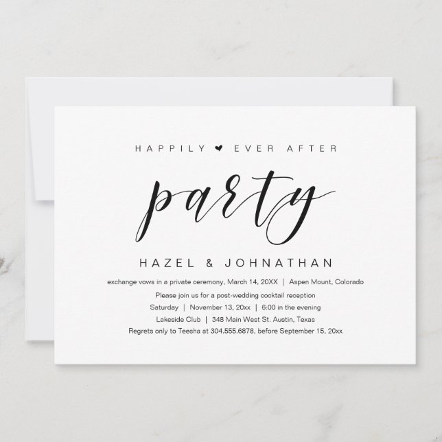 Invitation Heureux toujours après, parti Elopement Mariage (Devant)