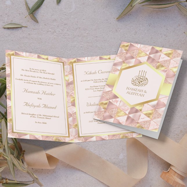Invitation Hexagon géométrique rose vif moderne Mariage musul (Créateur téléchargé)