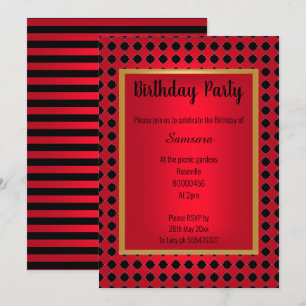 INVITATION HEXAGON STRIPE MOTIF ROUGE NOIR TOUTE OCCASION