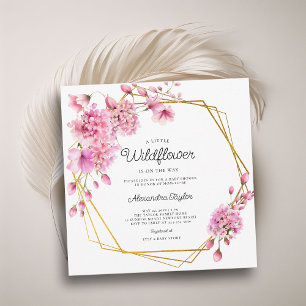 Invitation Hexagons fleur sauvage or printemps bébé fille dou