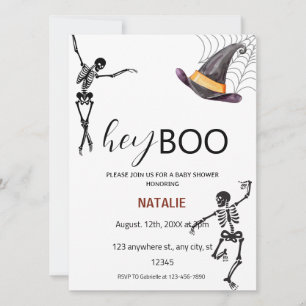 Invitation Hey Boo Baby shower de squelette