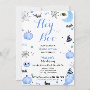 Invitation Hey Boo Blue Ghost Halloween Anniversaire