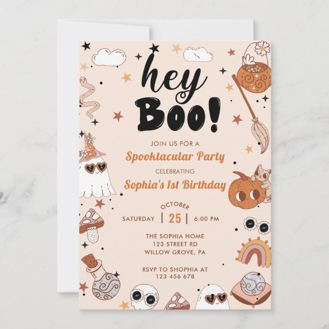 Invitation Hey Boo Brithday Halloween (Devant)