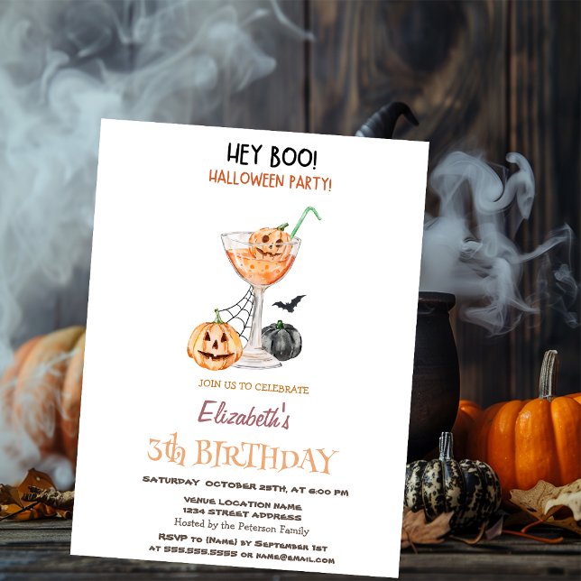 Invitation Hey Boo Cocktail Citrouille Halloween Anniversaire (Créateur téléchargé)