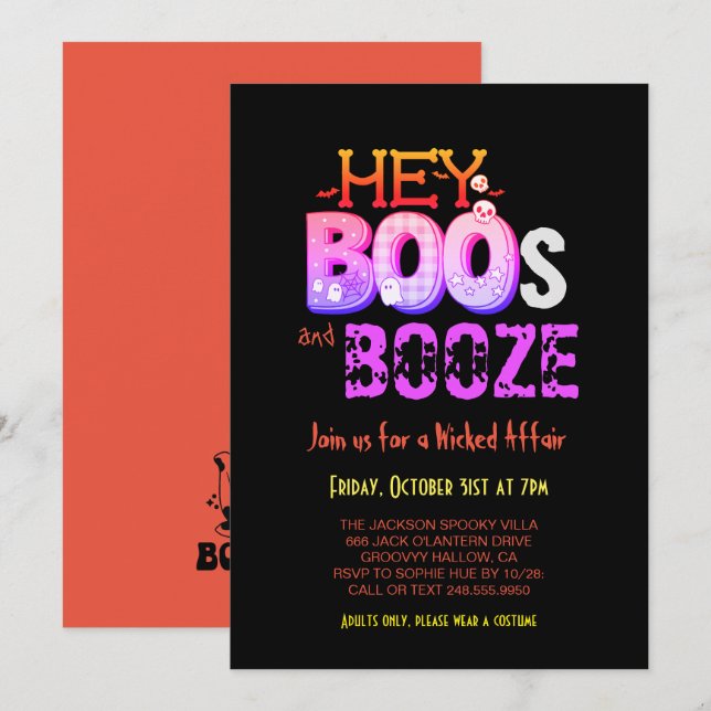 Invitation Hey Boo Halloween Éffrayant (Devant / Derrière)