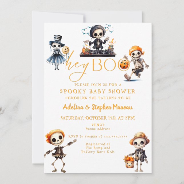 Invitation Hey Boo Halloween Éffrayant Chic Costume Baby show (Devant)