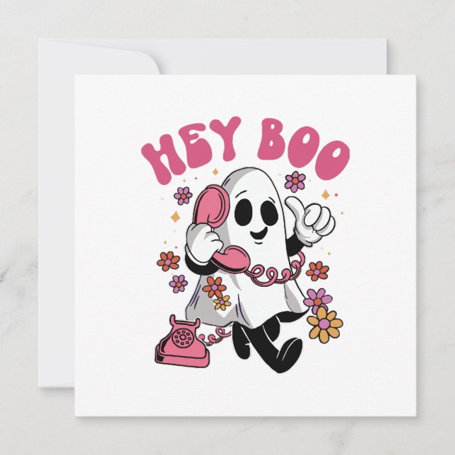Invitation Hey Boo - Halloween fantôme Super (Devant)