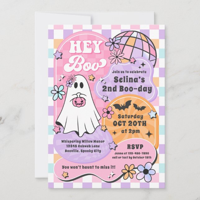 Invitation Hey Boo Halloween Fantôme Super fête d'anniversair (Devant)