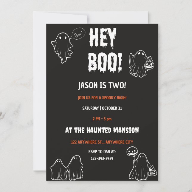 Invitation Hey Boo Halloween fête d'anniversaire (Devant)