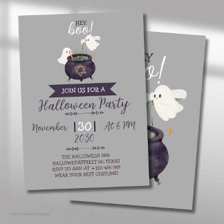Invitation Hey Boo Joyeux Halloween Fantôme Avec Chaudron Fêt