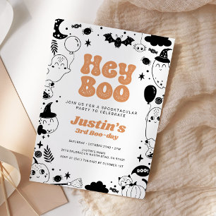Invitation Hey Boo Orange Ghost Halloween Anniversaire