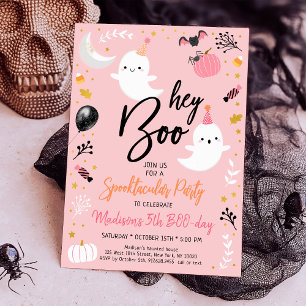 Invitation Hey Boo Pink Ghost Halloween Anniversaire