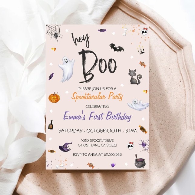 Invitation Hey Boo Pink Ghost Halloween Anniversaire Invitati (Créateur téléchargé)