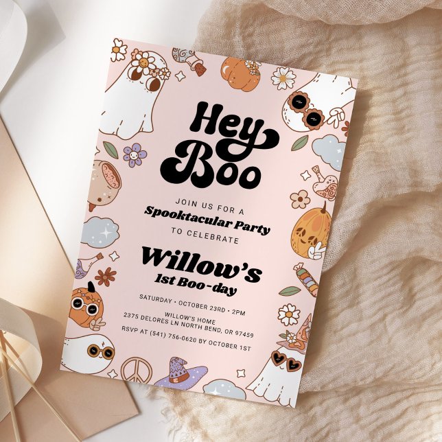 Invitation Hey Boo Super Halloween Fantôme Anniversaire (Créateur téléchargé)