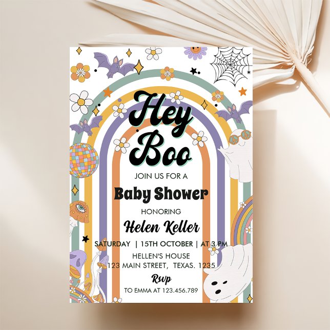 Invitation Hey Boo Super Rainbow Cute Baby shower Halloween (Créateur téléchargé)