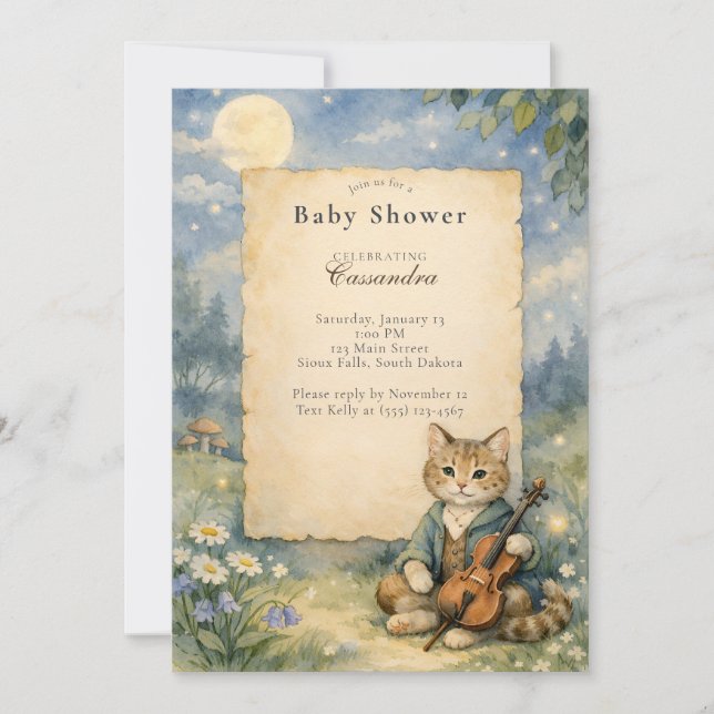 Invitation Hey Diddle Diddle Cat & Fiddle Baby Shower  (Devant)