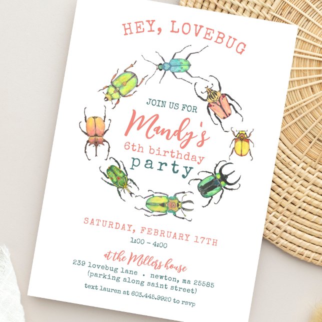 Invitation Hey Lovebug Girls Anniversaire Fête (Créateur téléchargé)