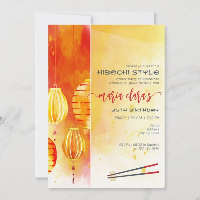 Invitation Hibachi Japonais Lanterns Événement privé Annivers (Devant)