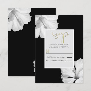 Invitation Hibiscus blanc Noir Mariage tropical Réponse RSVP