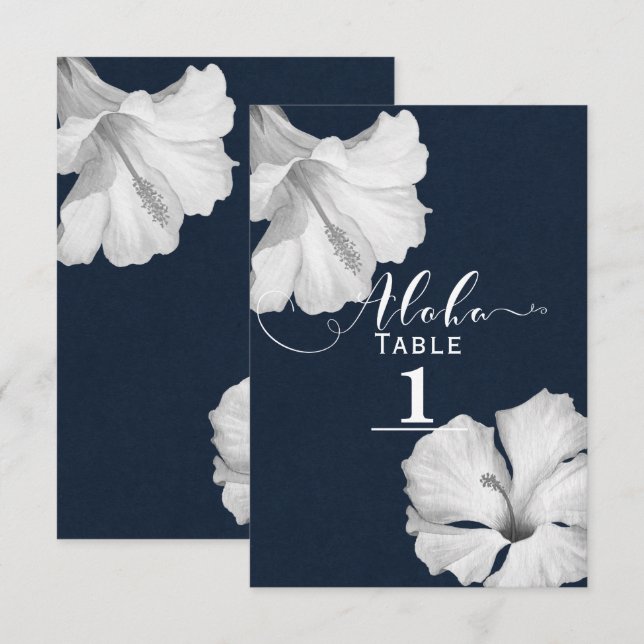 Invitation Hibiscus Bleu Mariage Tropical Numéro de tableau (Devant / Derrière)