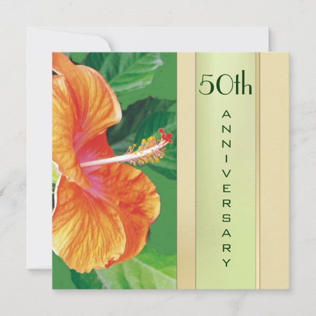 Invitation Hibiscus de Tangerine 50e anniversaire de Mariage (Devant)