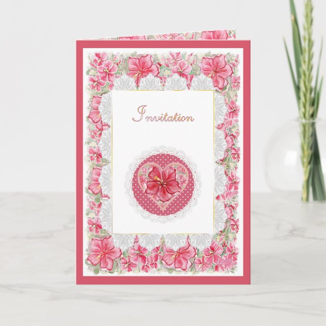 Invitation Hibiscus & dentelle RED (Devant)