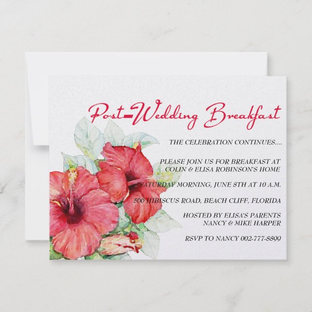 Invitation Hibiscus Fleurs Petit-déjeuner ou Brunch Mariage (Devant)