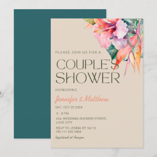 Invitation Hibiscus Floral Tropical Hawaiian Couples Douche