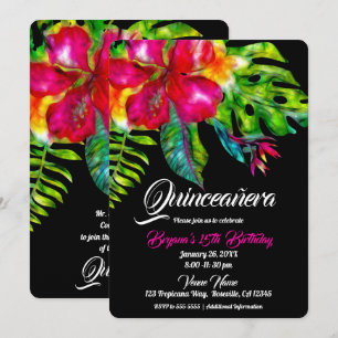 Invitation Hibiscus floral tropical lumineux Feuilles Quincea
