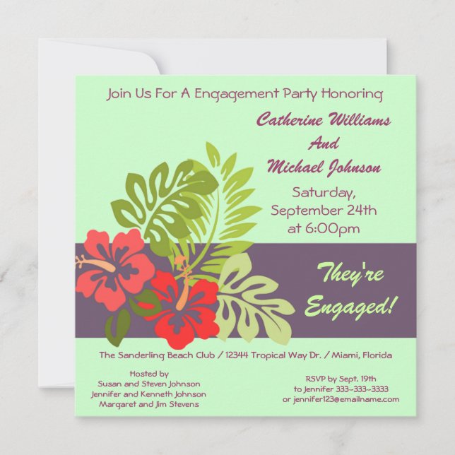 Invitation Hibiscus Floral Tropical Mariage (Devant)