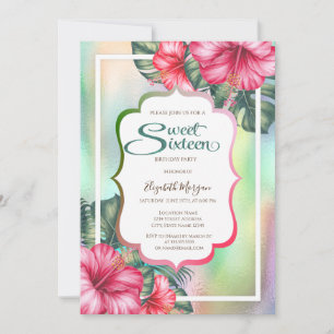 Invitation Hibiscus Frame Holographic Sweet 16
