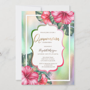 Invitation Hibiscus Frame Holographique Quinceanera