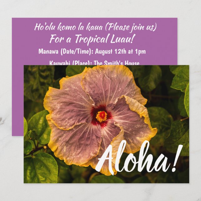 Invitation Hibiscus Hawaïen Lilac de Kauai (Devant / Derrière)