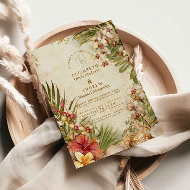 Invitation Hibiscus Palm Destination Wedding (Créateur téléchargé)