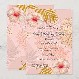 Invitation Hibiscus Pink Tropical Fête d'Anniversaire