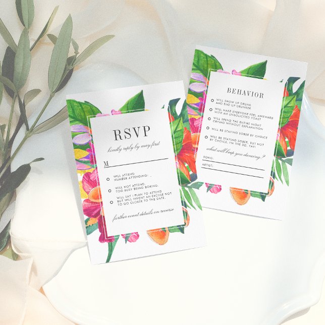Invitation Hibiscus, Plumeria & Palm Mariage amusant RSVP (Créateur téléchargé)