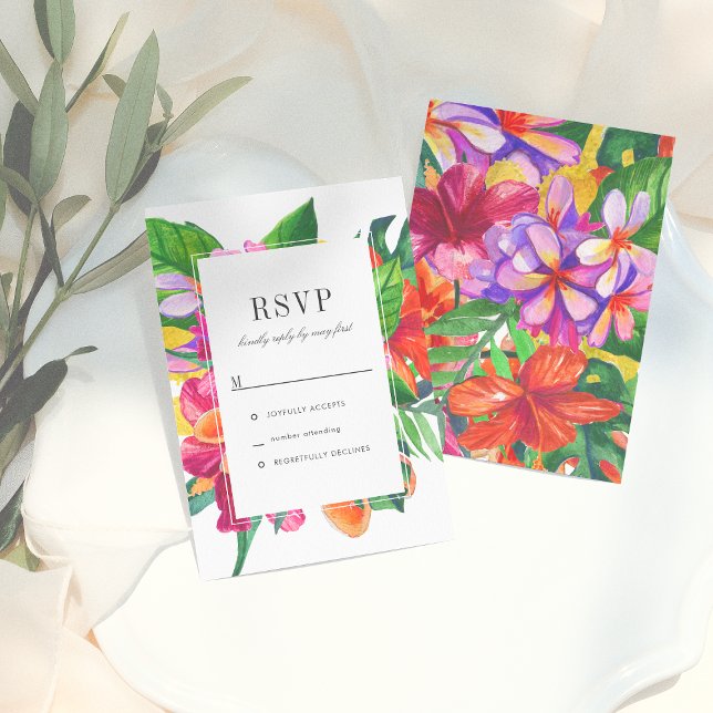 Invitation Hibiscus, Plumeria & Palm Mariage moderne RSVP (Créateur téléchargé)