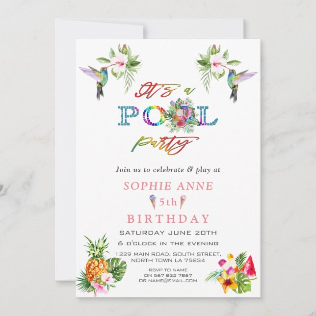 Invitation Hibiscus rose exotique Hummingbirds 5e anniversair (Devant)