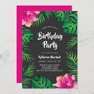 Invitation Hibiscus rose Fête d'anniversaire des Feuilles tro
