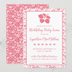 Invitation Hibiscus rose Fille Fleurs tropicales Anniversaire