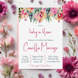 Invitation Hibiscus rose Flower Baby in Bloom Baby shower